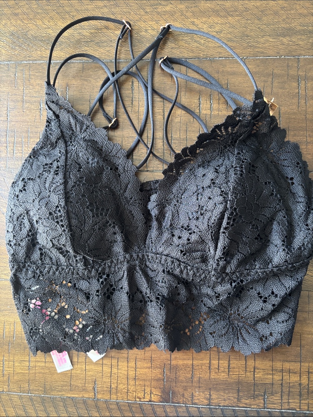 NWT PINK Victoria's Secret Black Lace Bralette with Crisscross Straps